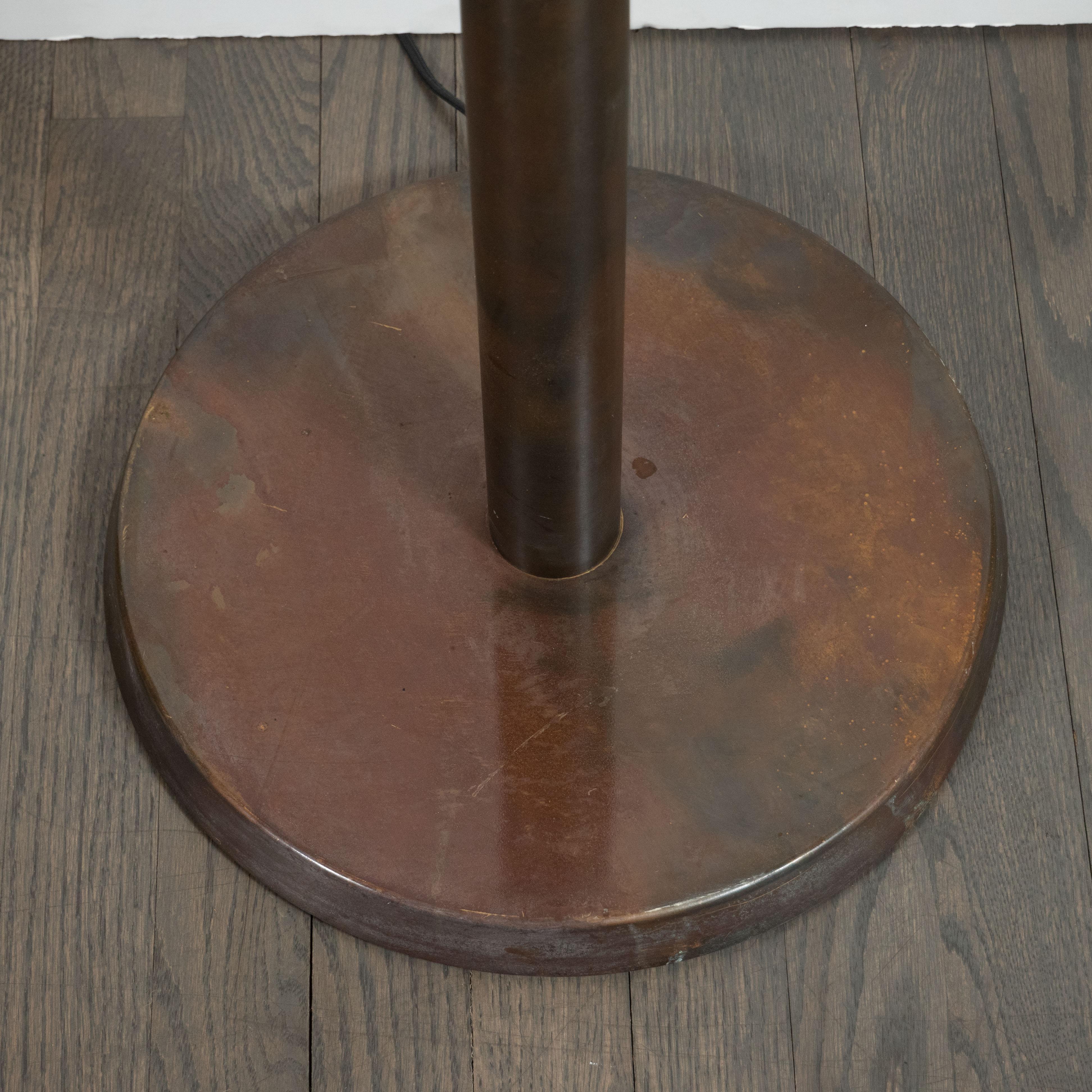 Mid-20th Century Mid-Century Modern Wrapped Leather and Bronze Floor Lamp, Style of Jacques Adnet