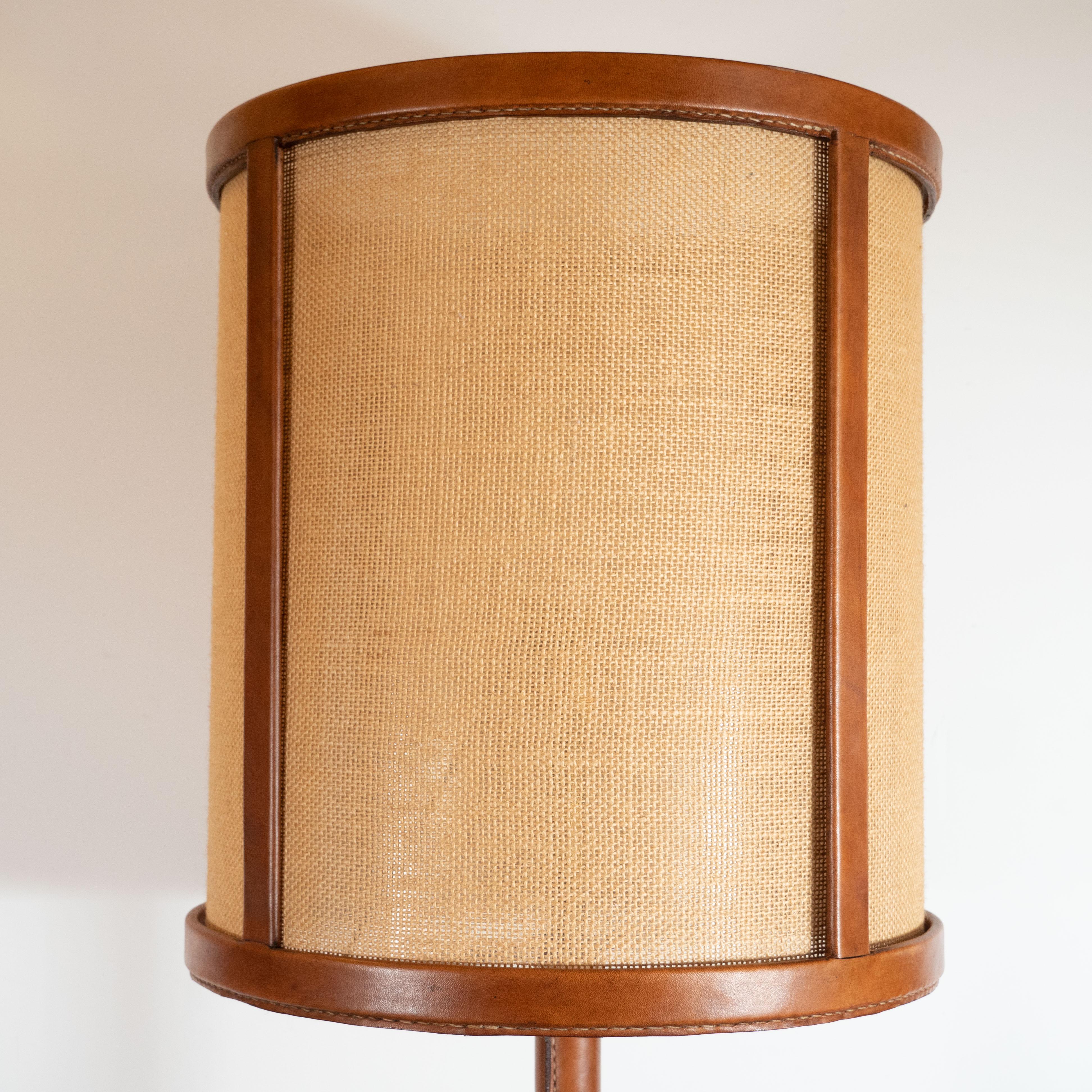 Mid-Century Modern Wrapped Leather and Bronze Floor Lamp, Style of Jacques Adnet 3