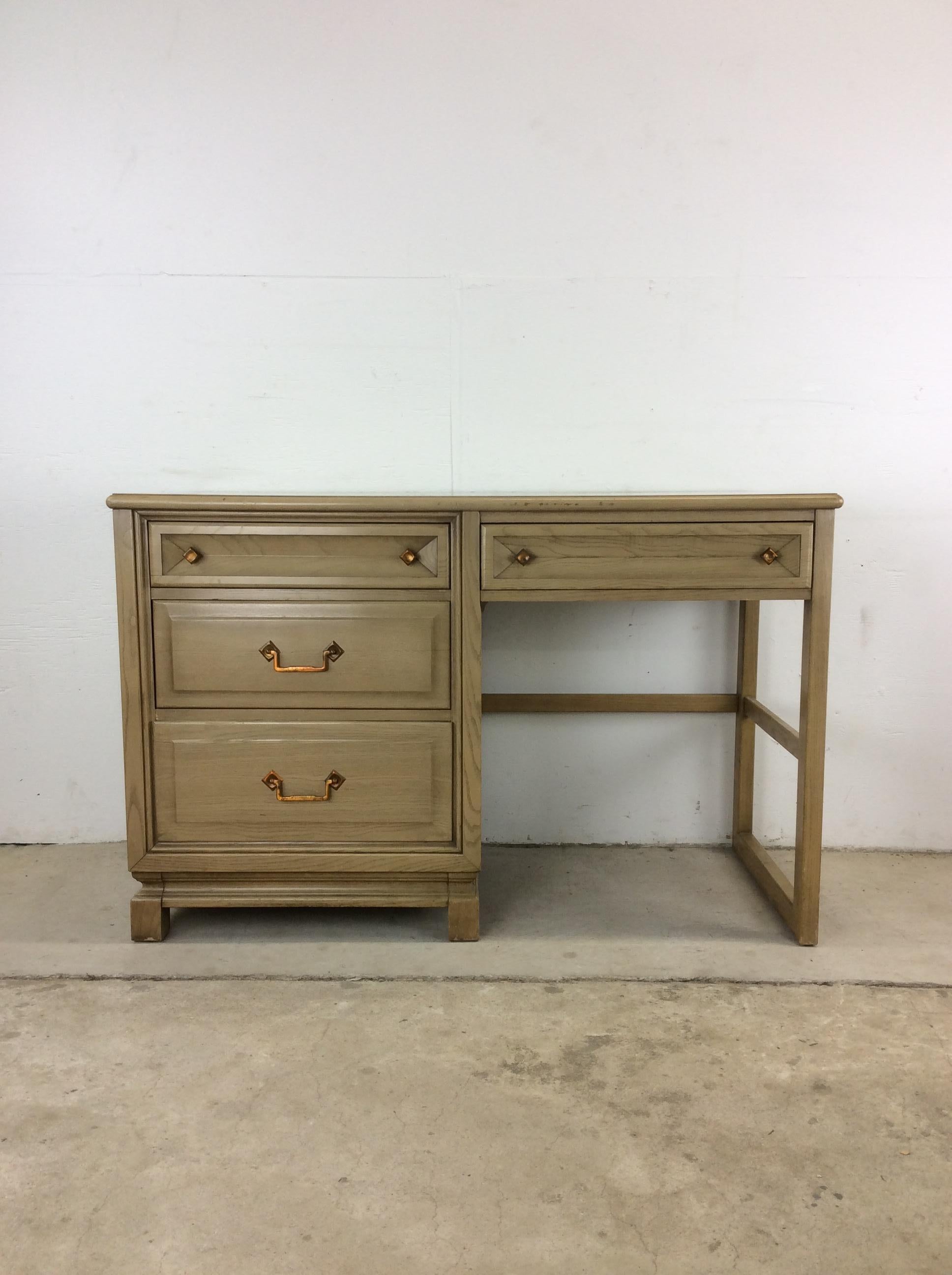 Oak Mid Century Modern Writing Desk with 4 Drawers For Sale