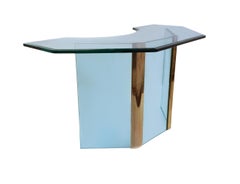 Mid-Century Modern Writing Table or Desk by Leon Rosen for Pace in Brass & Glass