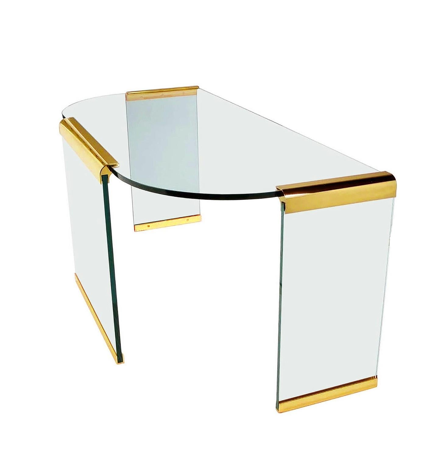 American Mid-Century Modern Writing Table or Desk by Leon Rosen for Pace in Brass & Glass