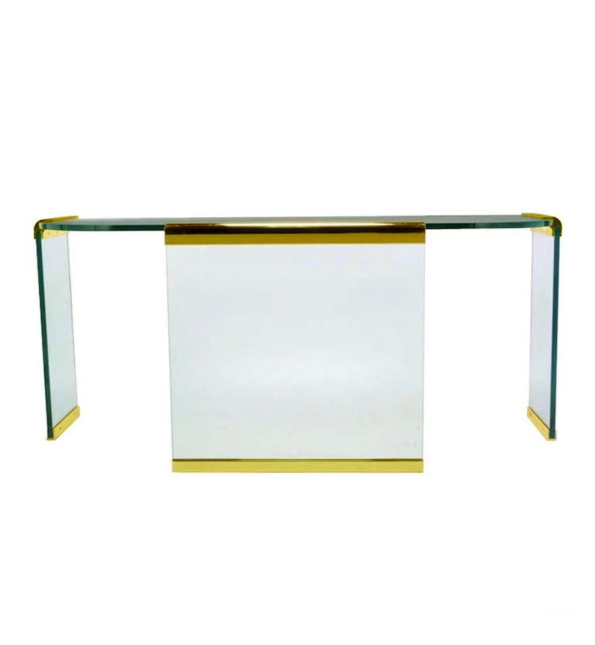 Mid-Century Modern Writing Table or Desk by Leon Rosen for Pace in Brass & Glass In Good Condition In Philadelphia, PA