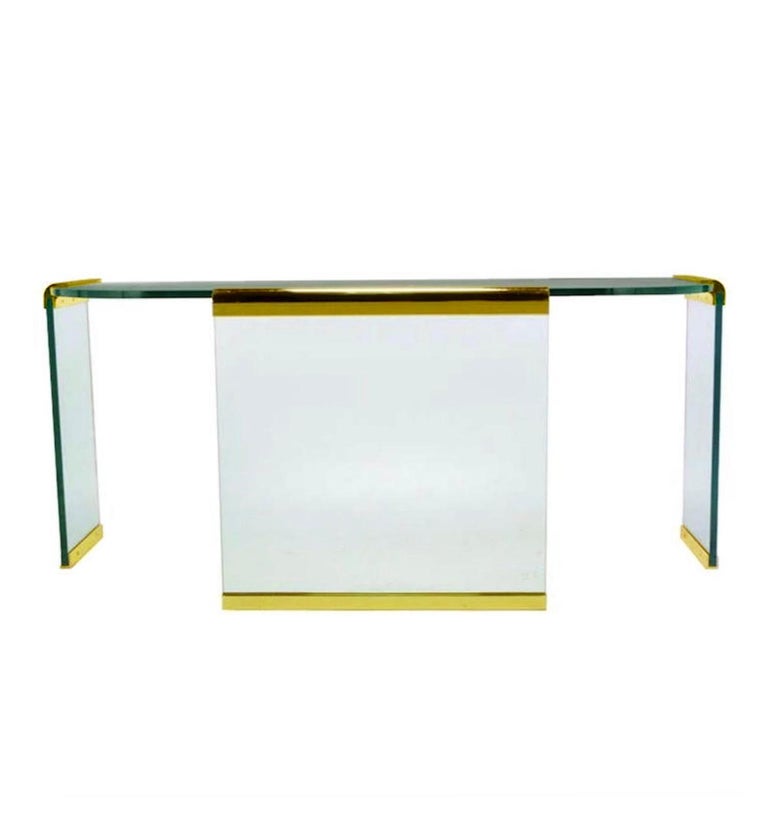 Mid-Century Modern Writing Table or Desk by Leon Rosen for Pace in Brass & Glass In Good Condition For Sale In Philadelphia, PA