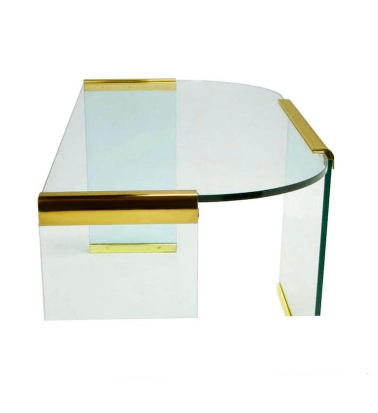 Mid-Century Modern Writing Table or Desk by Leon Rosen for Pace in Brass & Glass For Sale 2