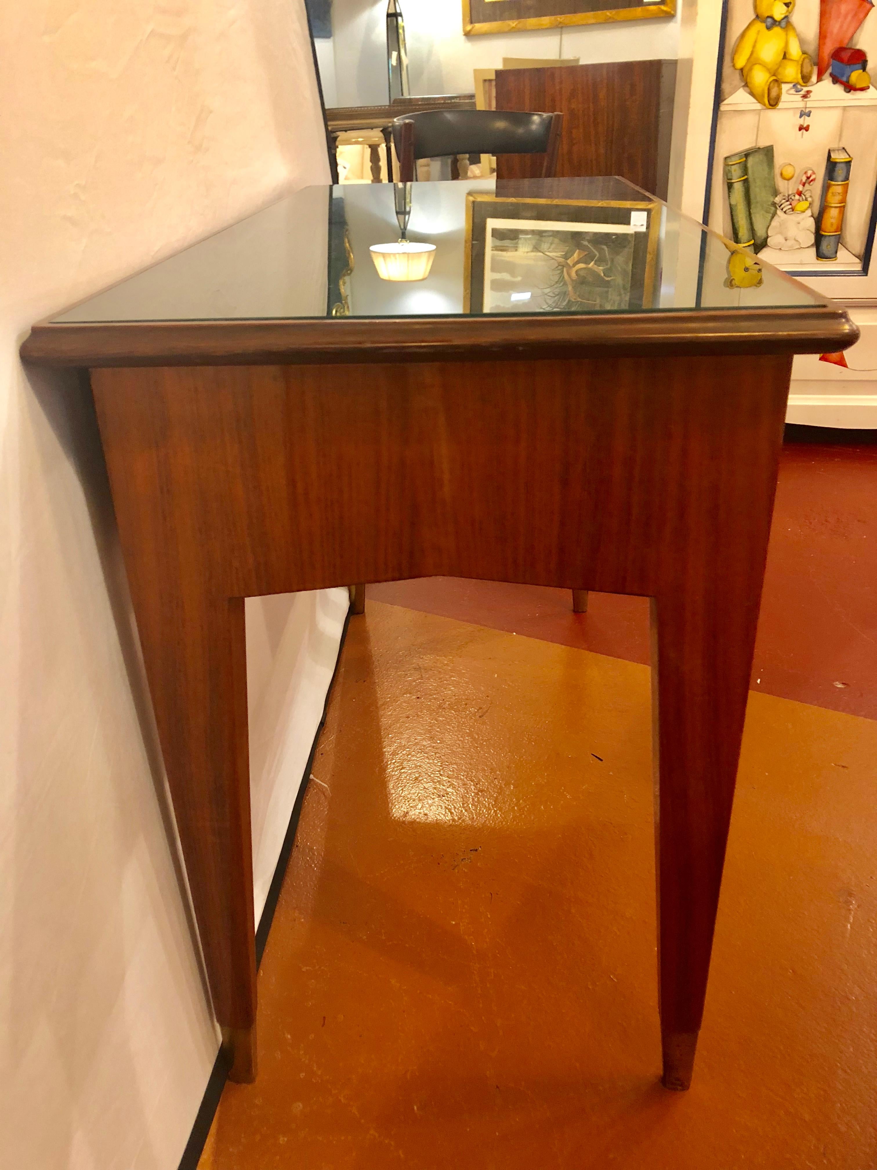 Mid-Century Modern Writing Table or Vanity in Rosewood with Green Glass Top 6