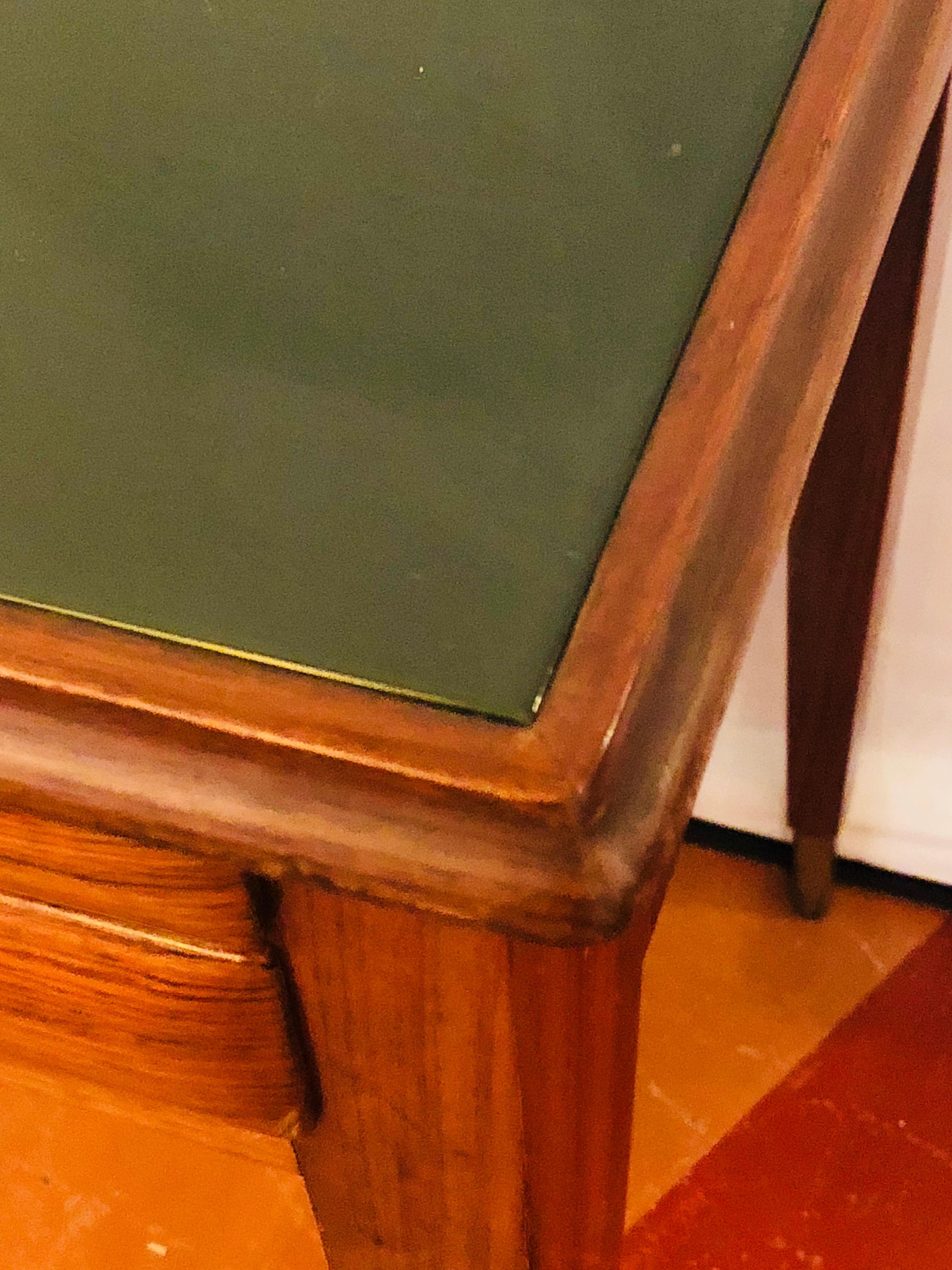 Mid-Century Modern Writing Table or Vanity in Rosewood with Green Glass Top In Good Condition In Stamford, CT