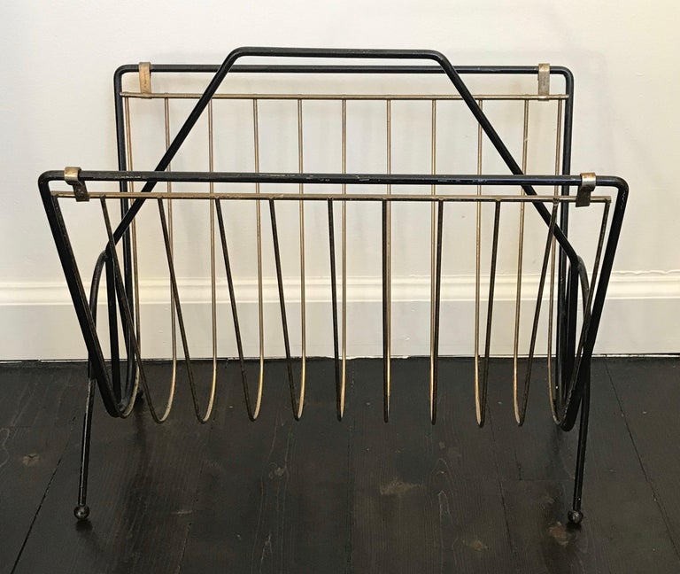 MidCentury Modern Wrought Iron and Brass Magazine Rack by Tony Paul