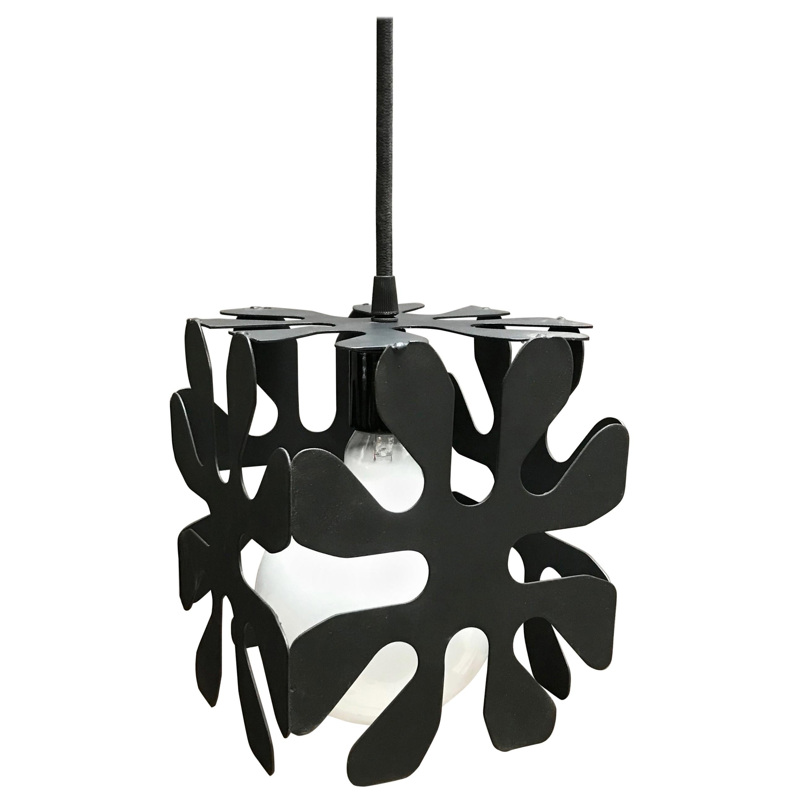 Mid-Century Modern Wrought Iron Cubed Flower Pendant Light