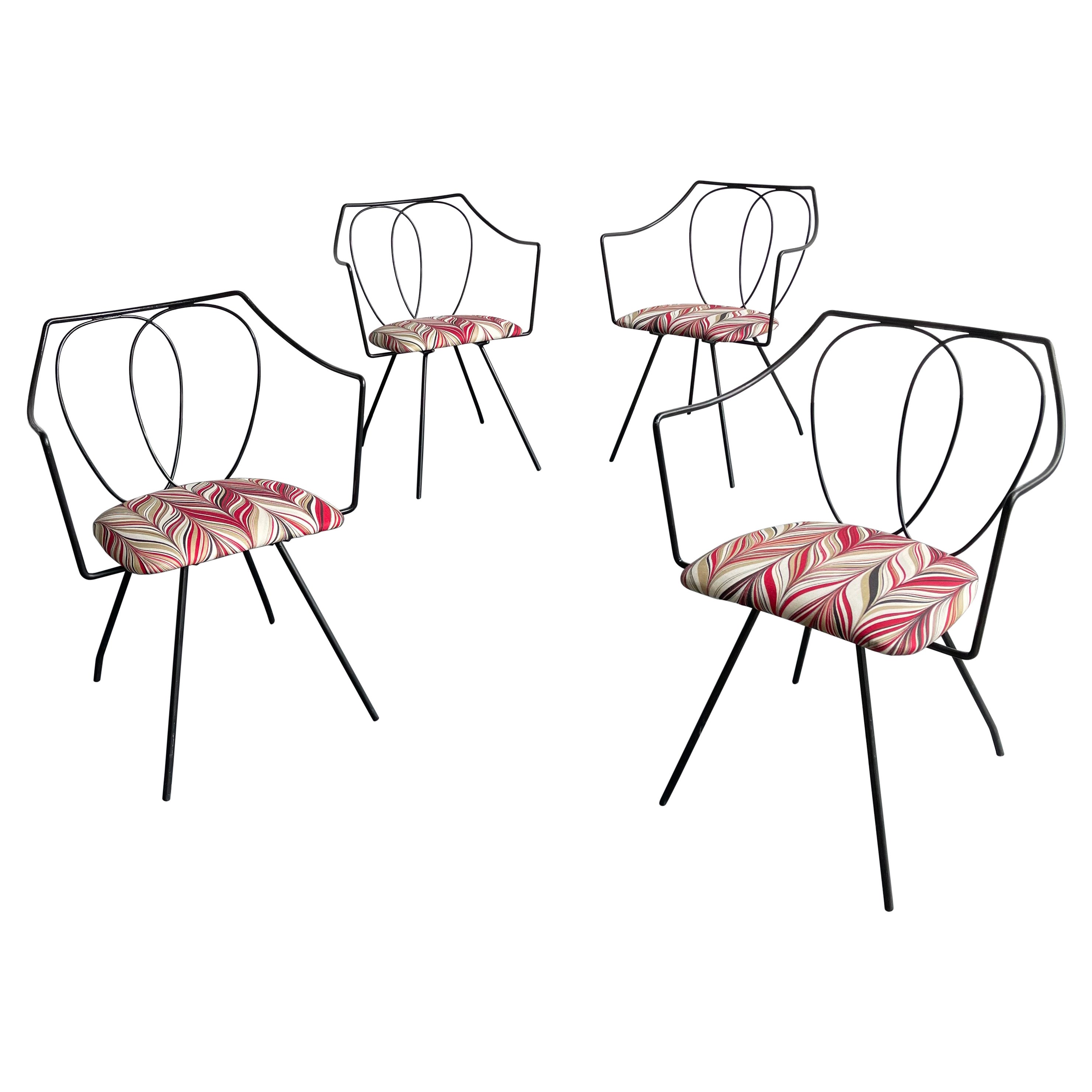 Chaises de salle à manger en fer forgé modernes du milieu du siècle dernier attribuées à Tony Paul en vente