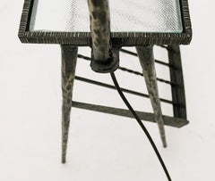 Mid-Century Modern Wrought Iron Floor Lamp with Table/Magazine Rack