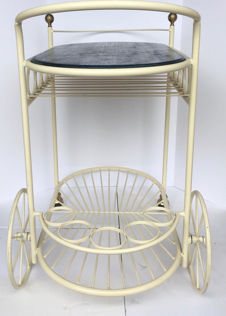 MidCentury Modern Mixed Metal and Brass Rolling Bar Cart Trolley For