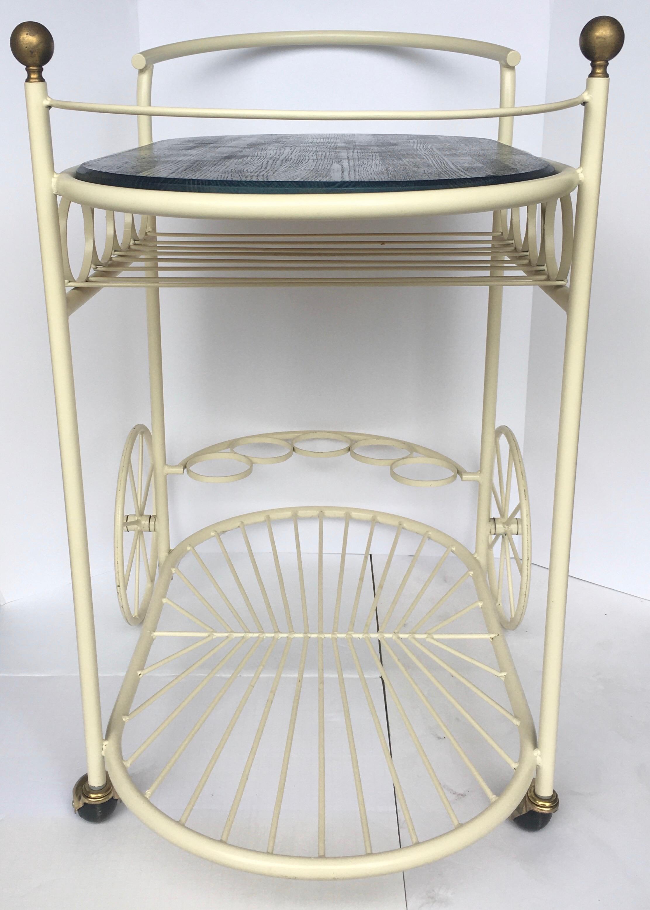 Mid-Century Modern Mixed Metal and Brass Rolling Bar Cart Trolley  In Good Condition For Sale In Lambertville, NJ