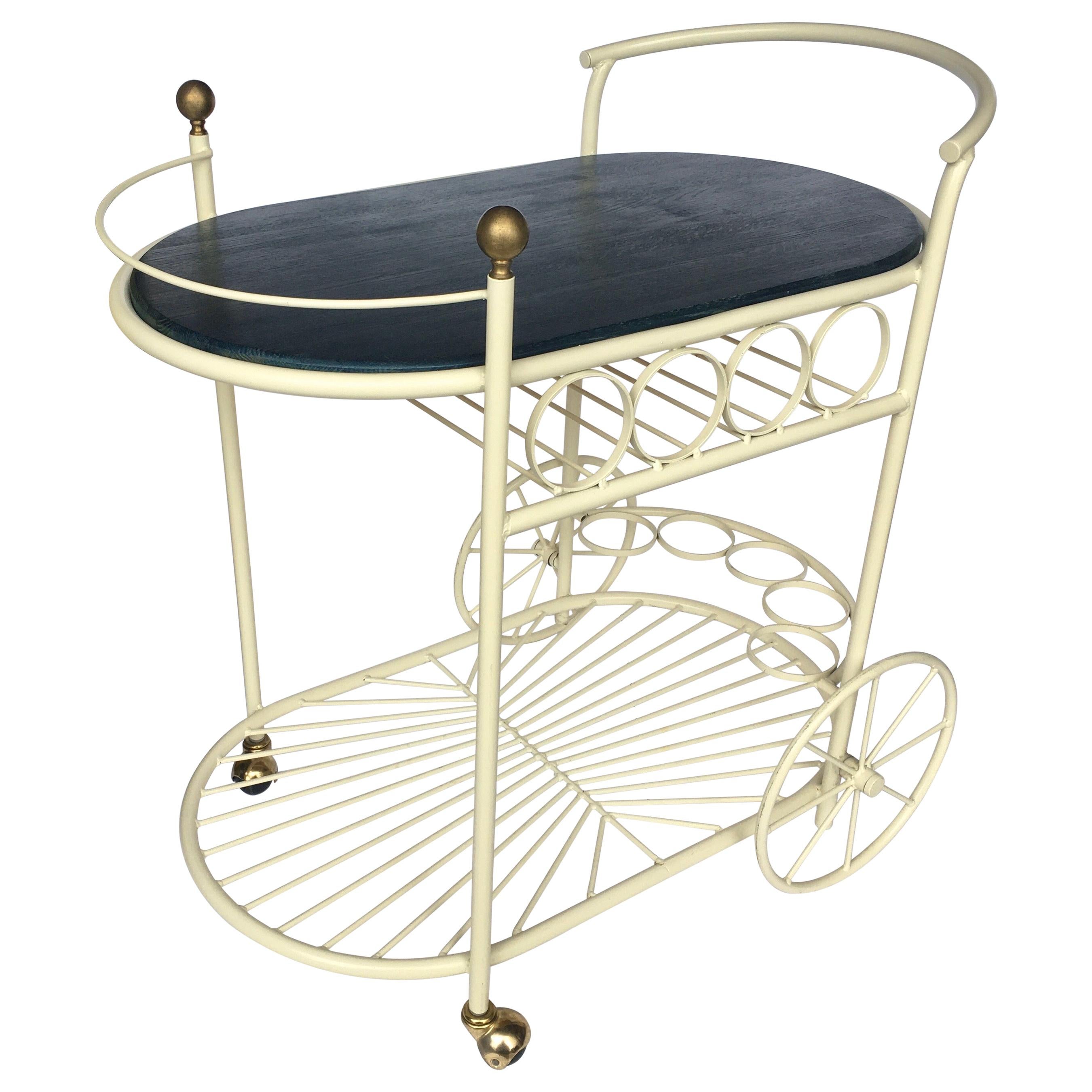 Mid-Century Modern Mixed Metal and Brass Rolling Bar Cart Trolley 