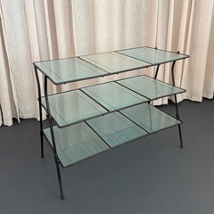 Mid-Century Modern Wrought Iron Tiered Glass Side Table Étagère