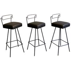 Mid-Century Modern Wrought Iron Tony Paul Style Swivel Bar Stools