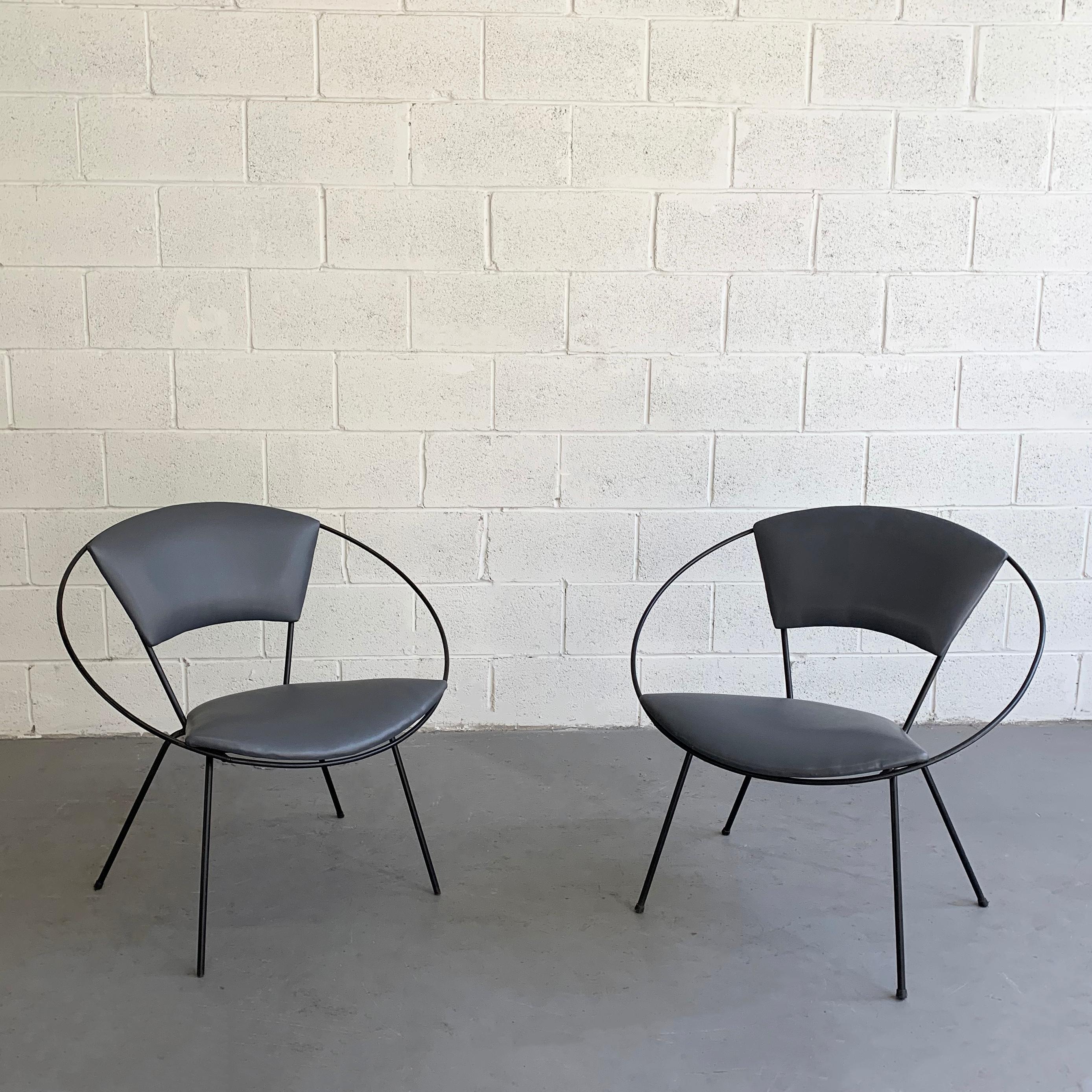American Mid-Century Modern Wrought Iron Upholstered Hoop Chairs