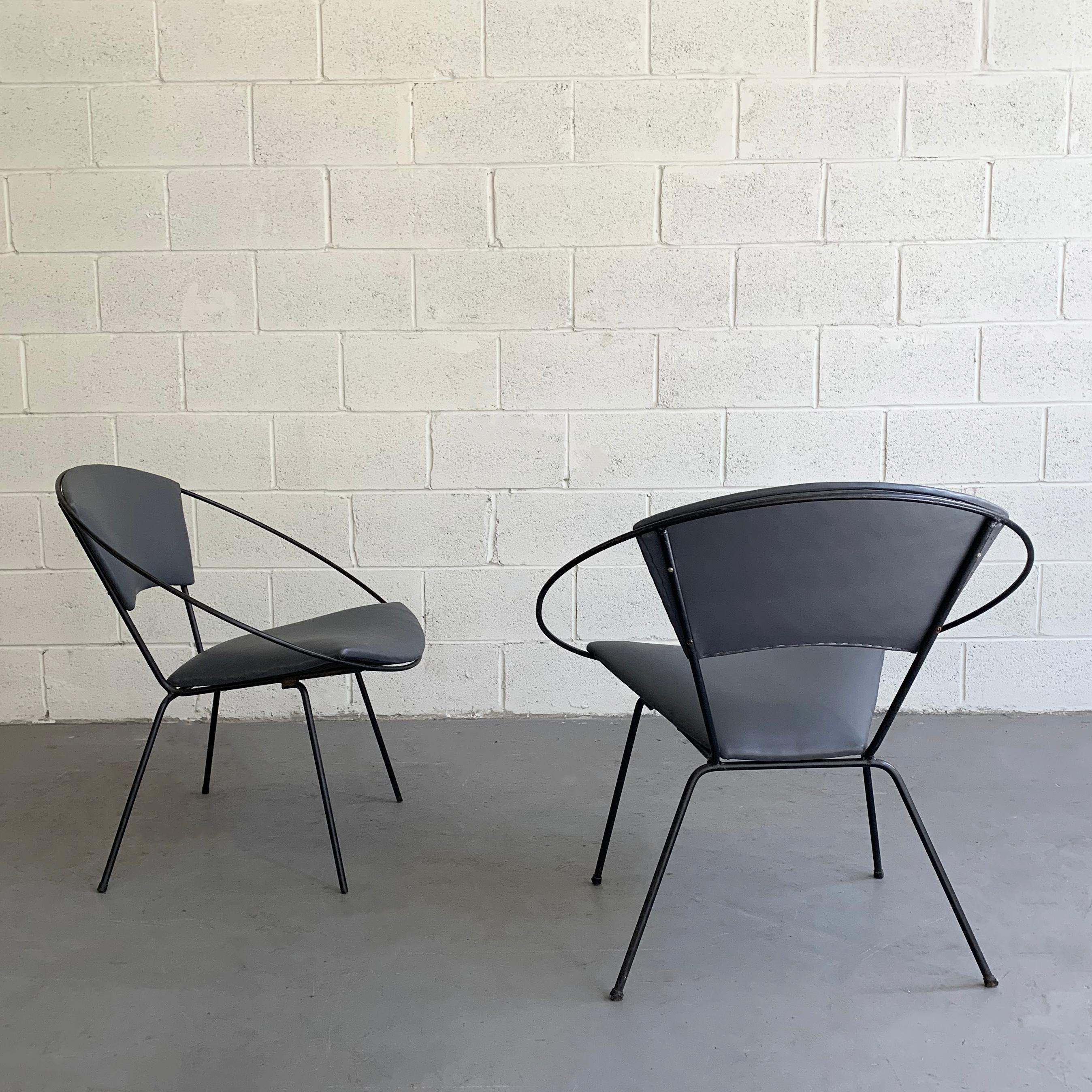 20th Century Mid-Century Modern Wrought Iron Upholstered Hoop Chairs