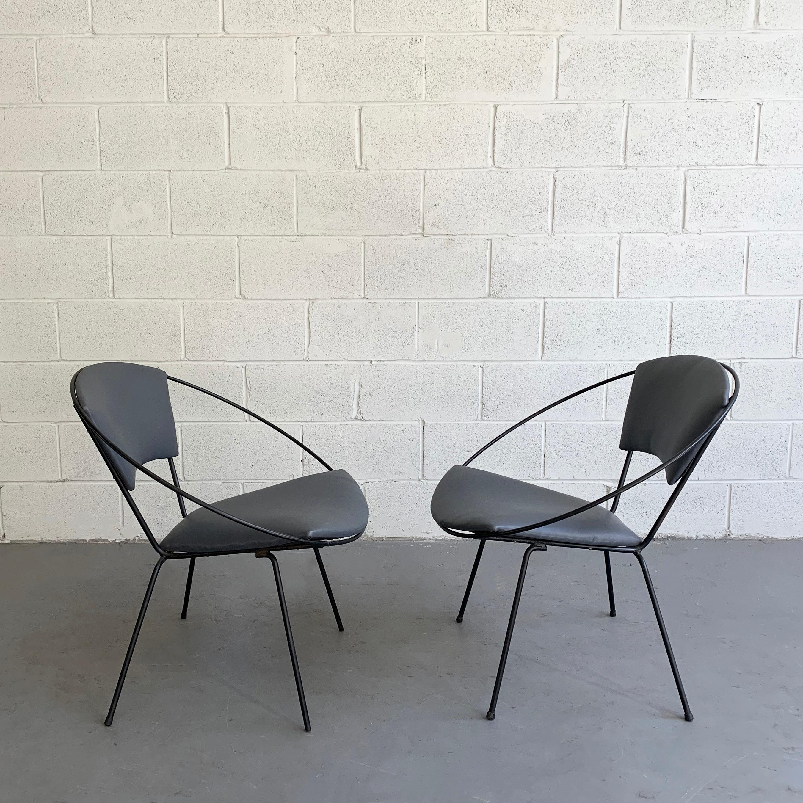 Fabric Mid-Century Modern Wrought Iron Upholstered Hoop Chairs