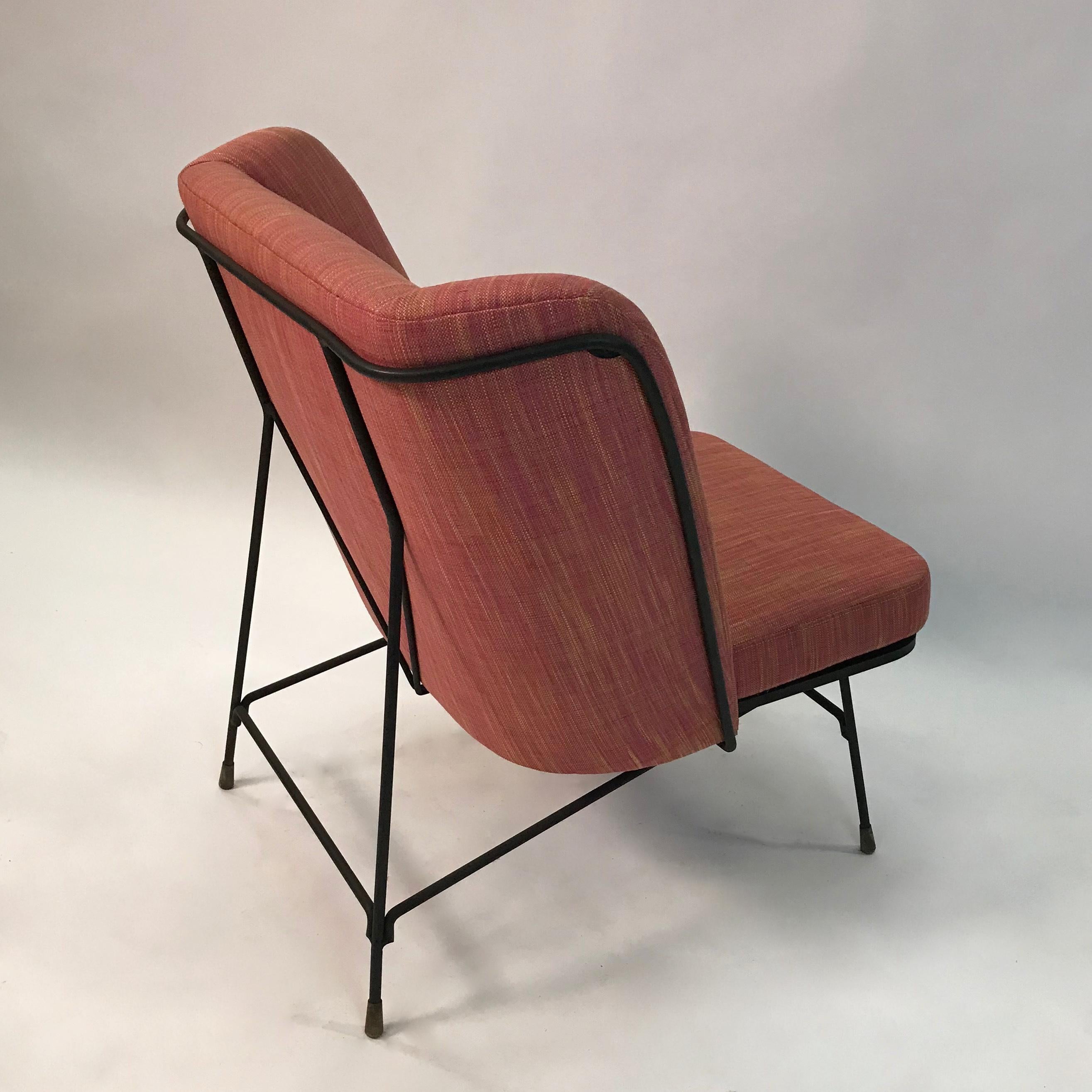 Mid-Century Modern Wrought Iron Upholstered Wingback Chair In Good Condition For Sale In Brooklyn, NY