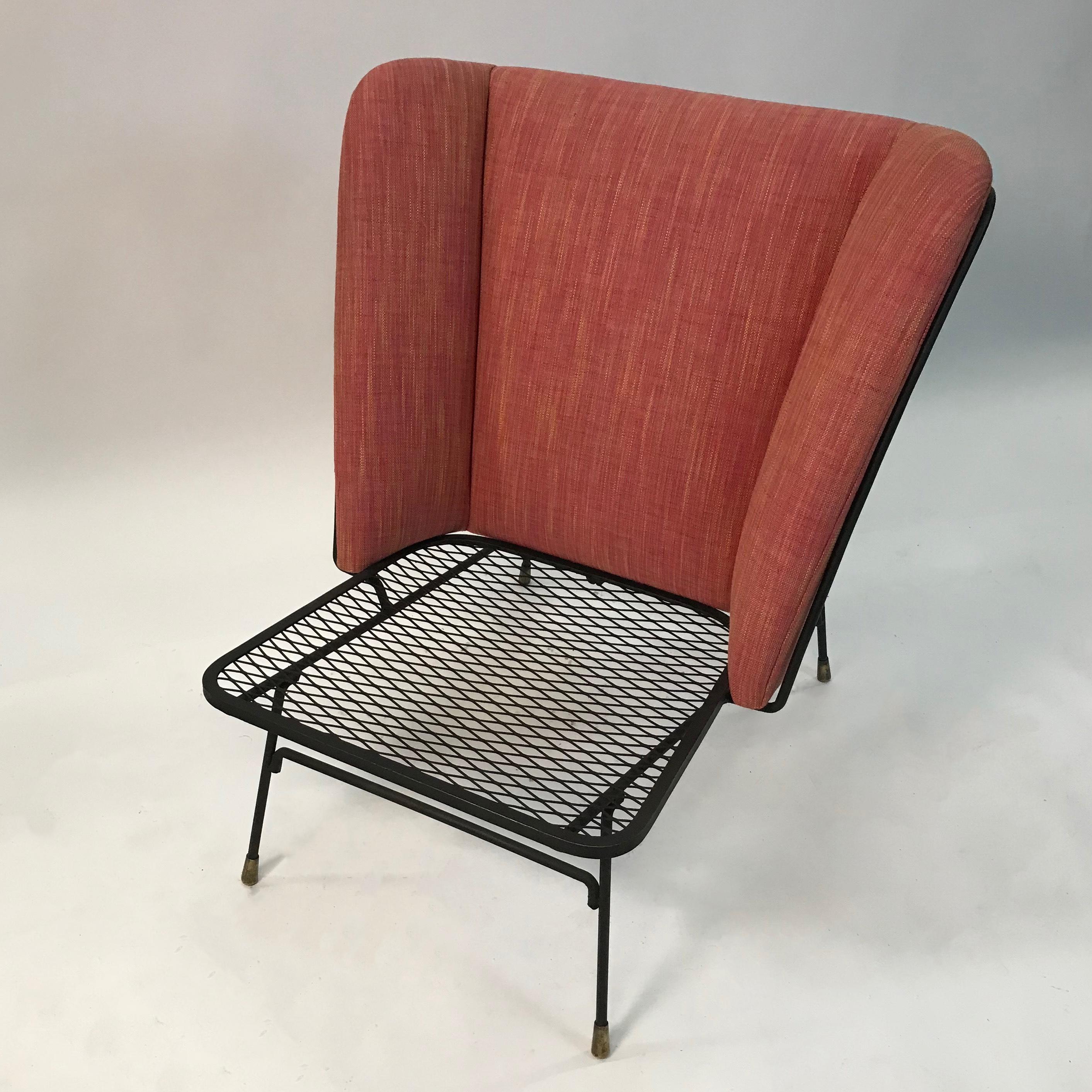 20th Century Mid-Century Modern Wrought Iron Upholstered Wingback Chair For Sale