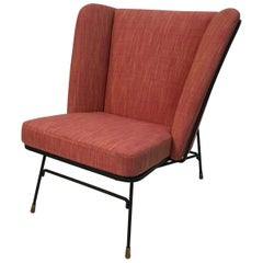 Retro Mid-Century Modern Wrought Iron Upholstered Wingback Chair