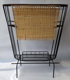 Mid Century Modern Wrought Iron wicker and wood Compact Bar by Tony Paul