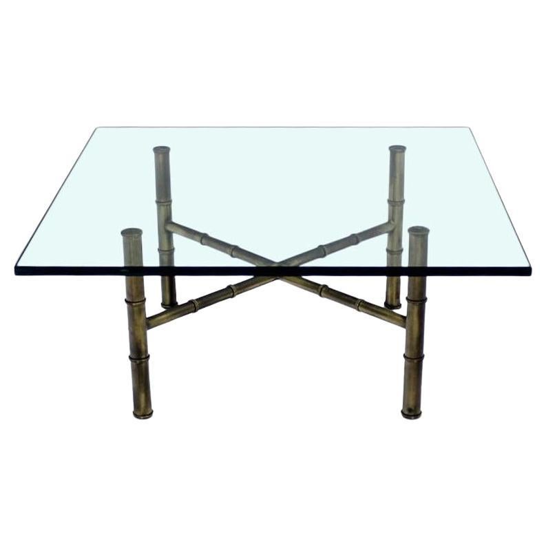 Mid Century Modern X Base Brass Faux Bamboo Square Glass Top Coffee Table MINT! For Sale