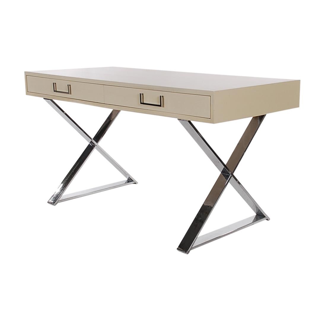 Late 20th Century Mid-Century Modern X-Base Campaign Desk by Milo Baughman in Off-White Lacquer