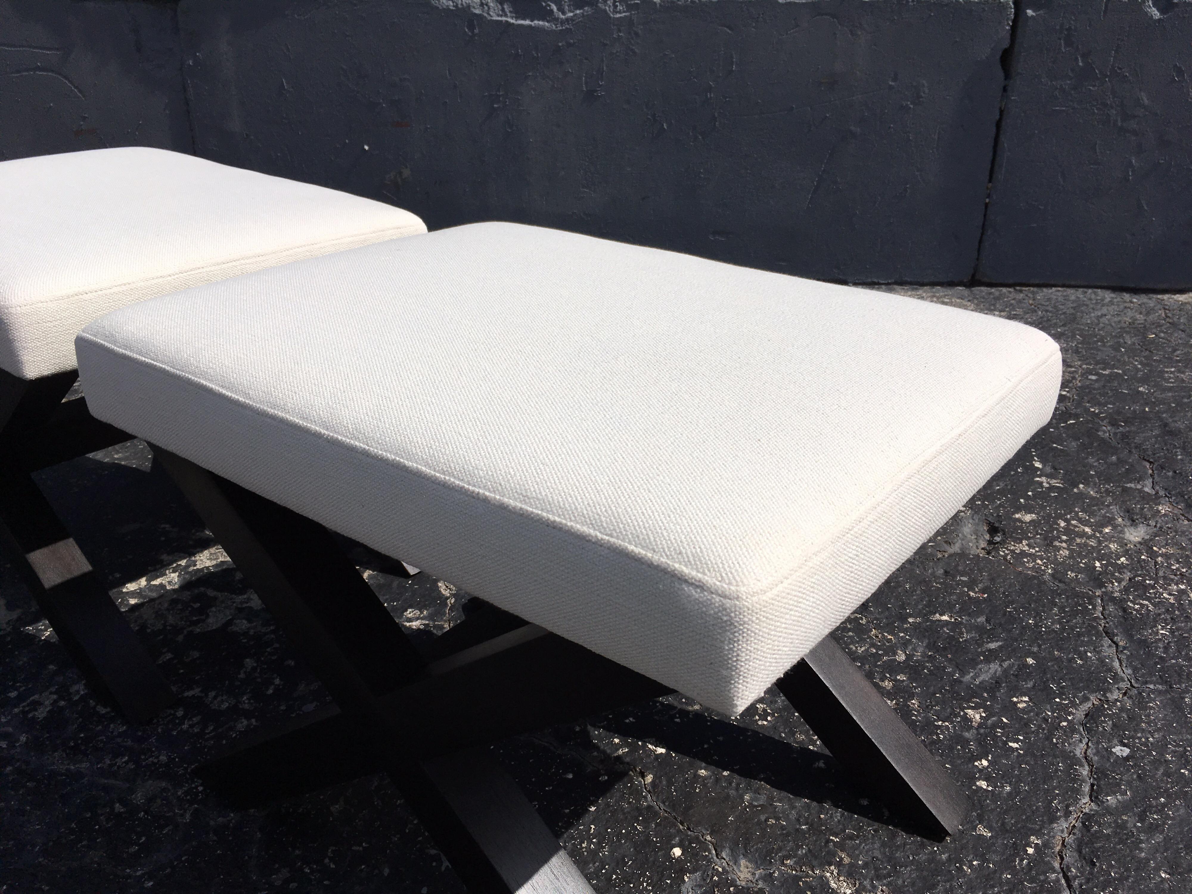 Mid-Century Modern X Base Stools Ottomans In Good Condition For Sale In Miami, FL
