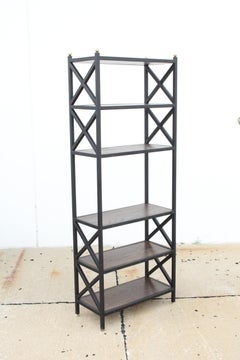 Mid-Century Modern X-Frame Black Iron & Wood Bookcase / Étagère (c. 1970s)