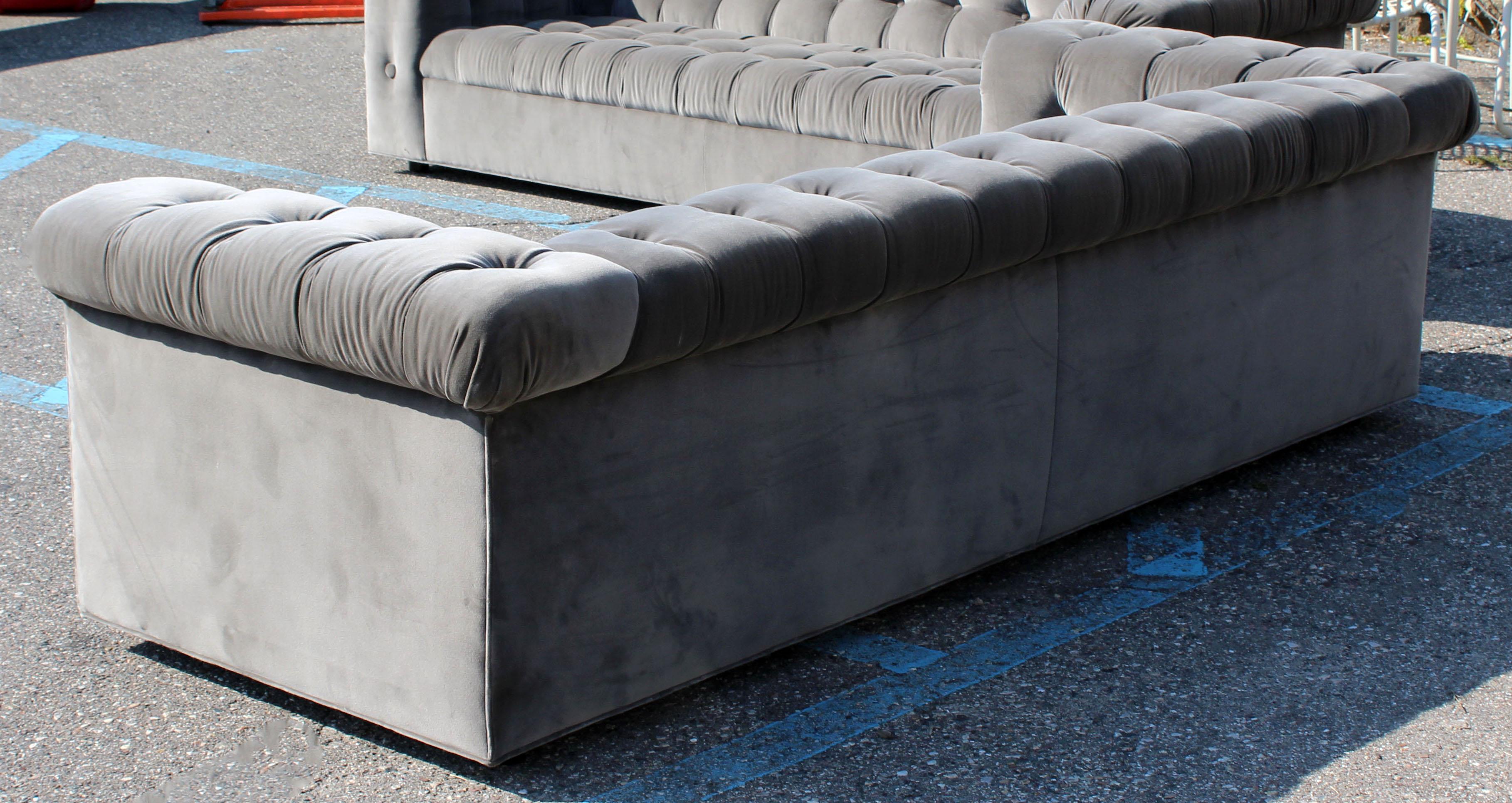 Mid-20th Century Mid-Century Modern X-Long Dunbar Tufted Grey Velvet Party Sofa Model #7160