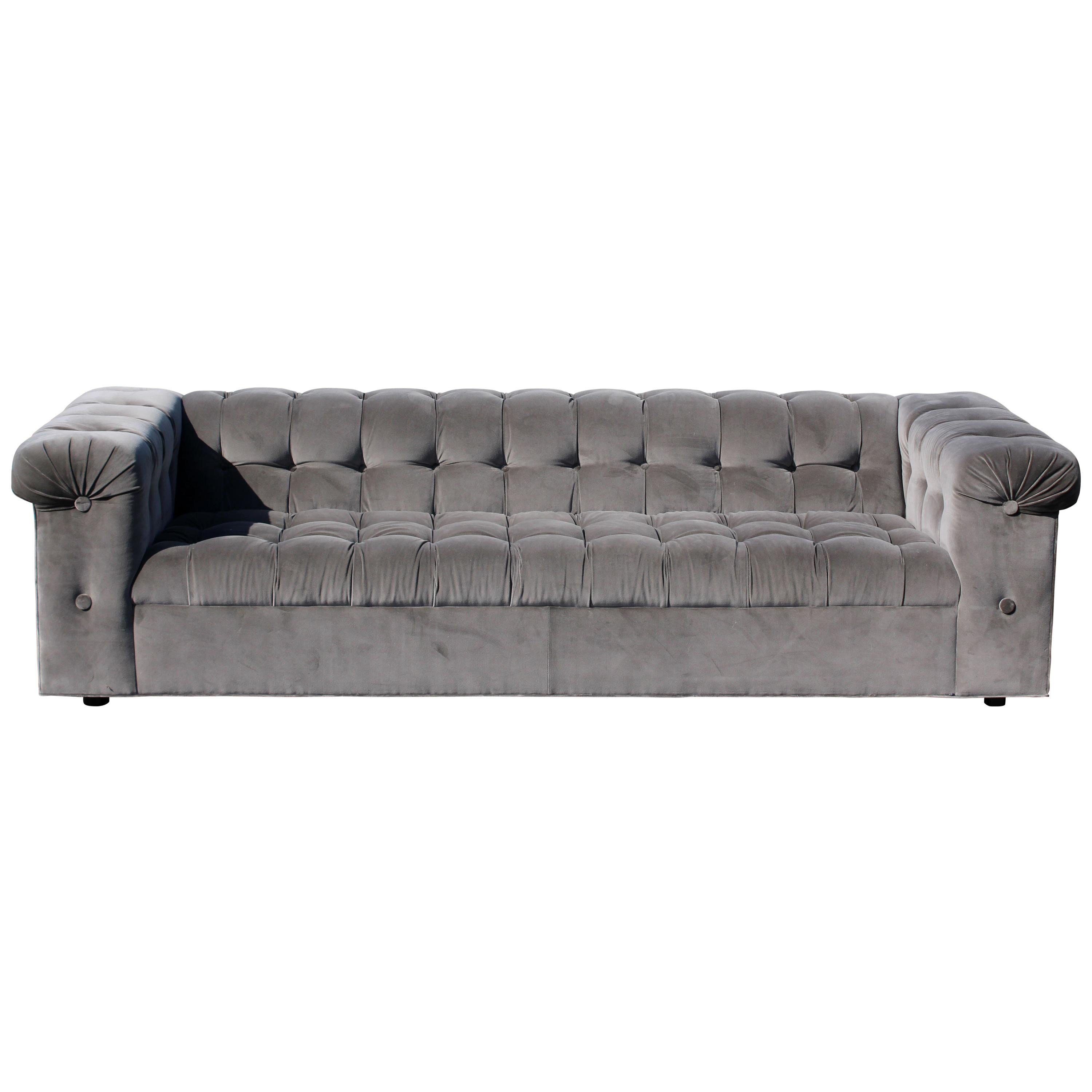 Mid-Century Modern X-Long Dunbar Tufted Grey Velvet Party Sofa Model #7160