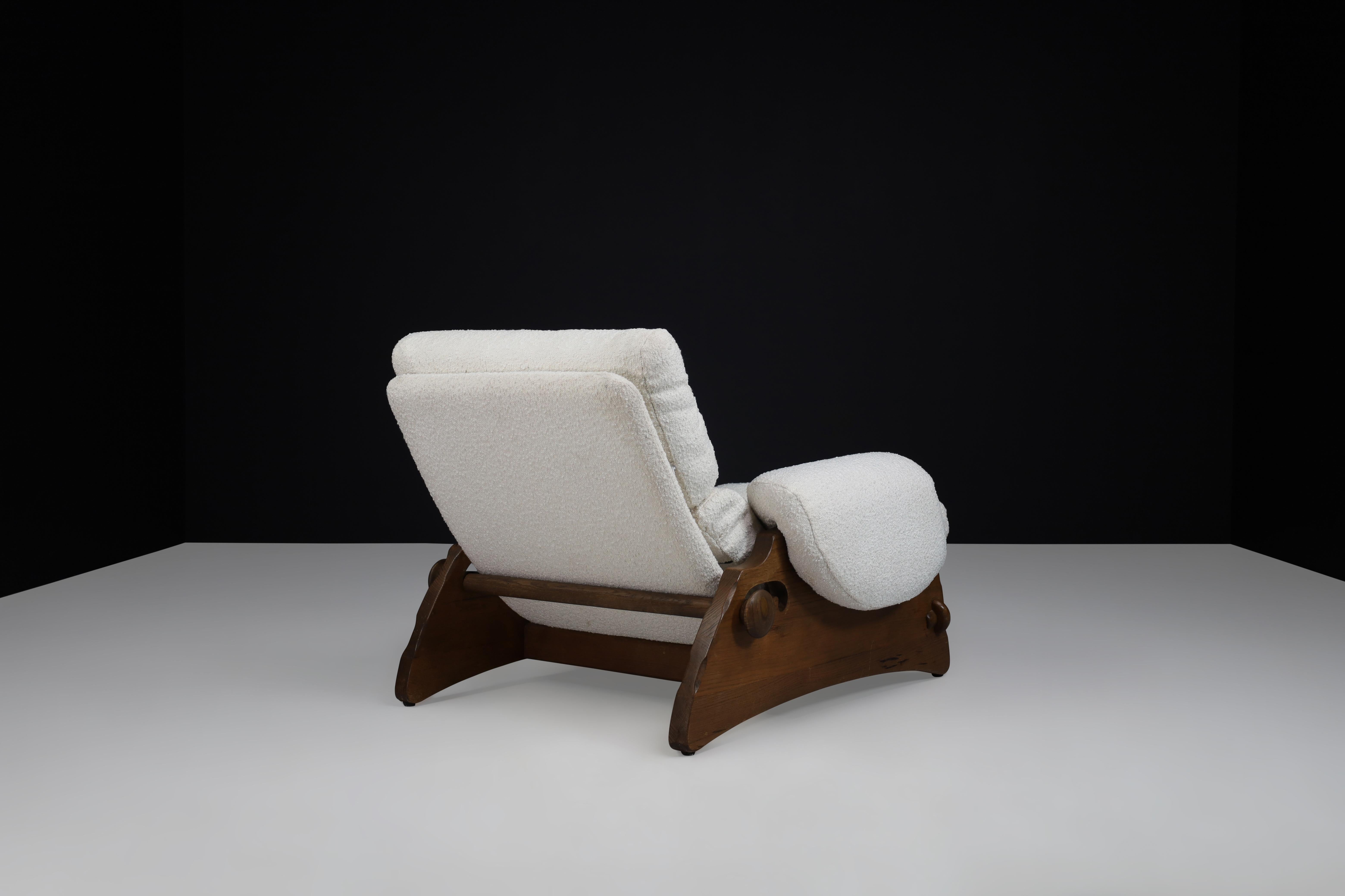 Mid-Century Modern XL Brutalist Lounge Chairs in Oak and Bouclé, Spain 1960s 10