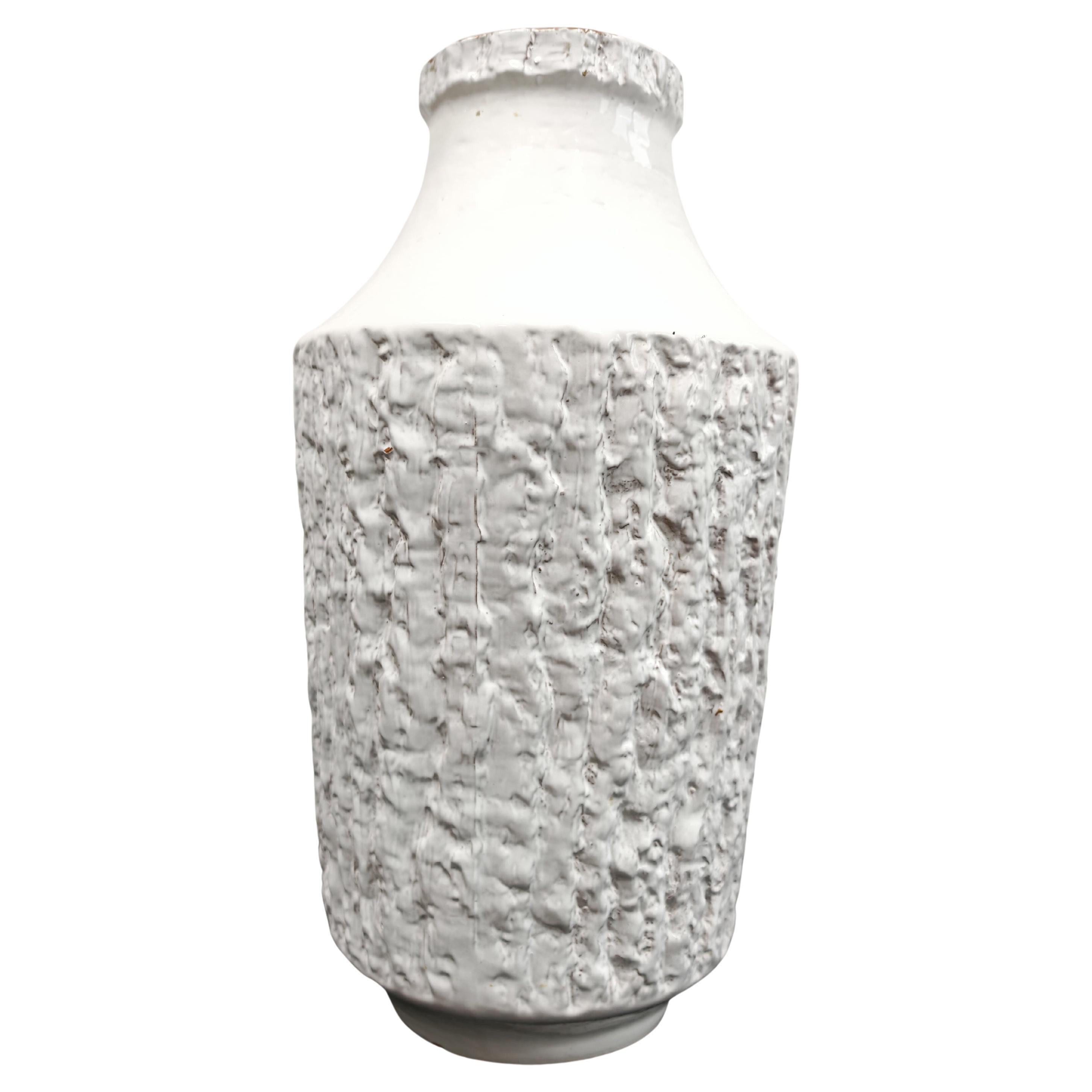 Mid Century Modern XL Ceramic Vase with Tree Bark texture, Germany 1970s For Sale