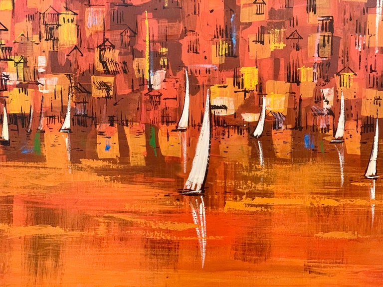 MidCentury Modern XL Italian Original Artist Signed Abstract Painting