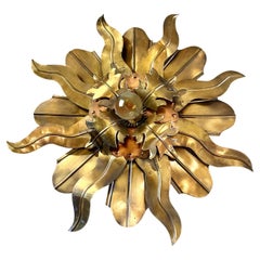 XXL Mid-Century Modern Sunburst Brass Pendant Lamp, circa 1960