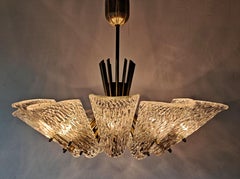 Mid Century Modern XXL Chandelier in ice glass and brass by J.T. Kalmar, Austria