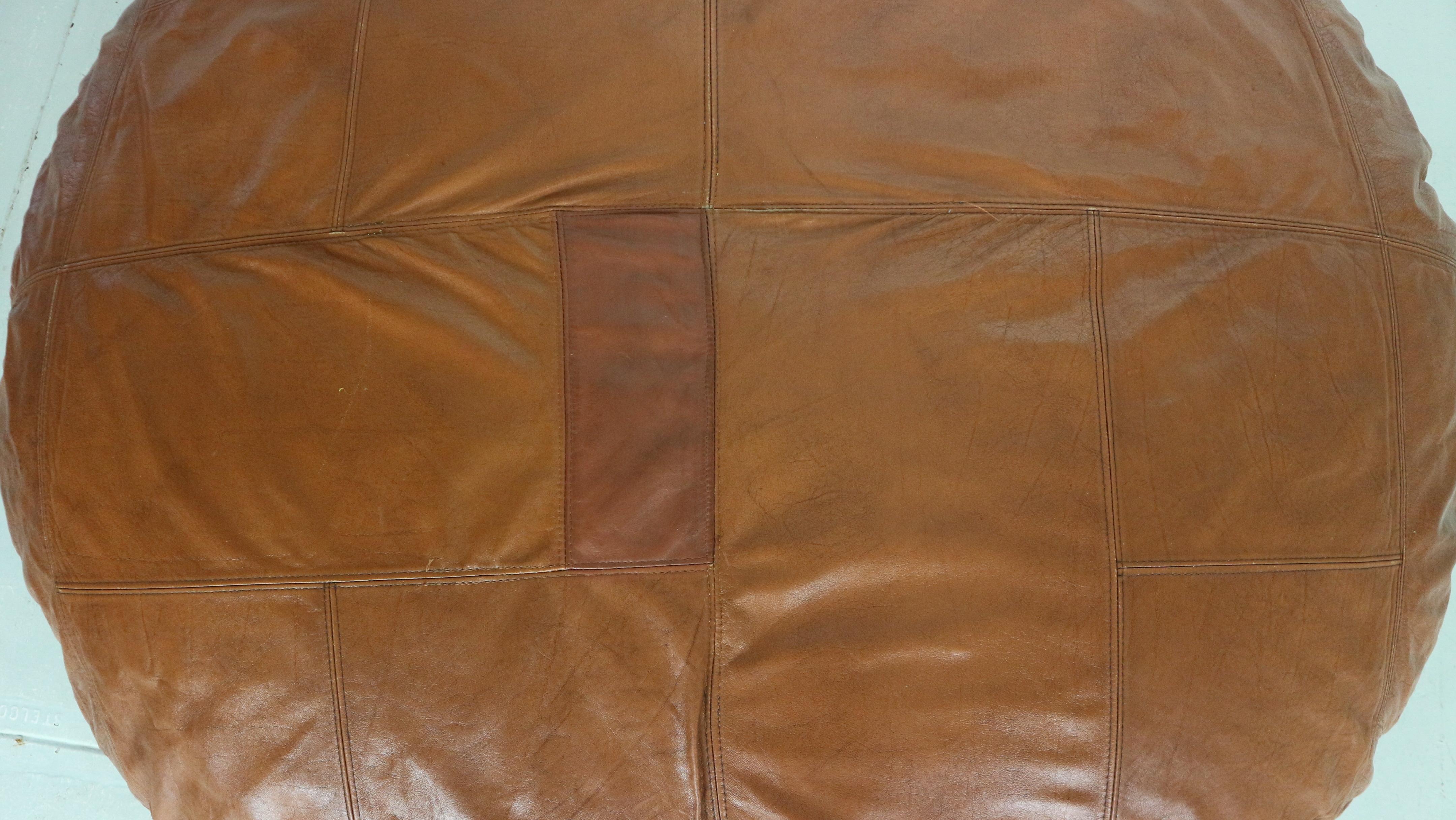Mid-Century Modern XXL Patched Cognac Colour Leather Pouf, 1960's 10