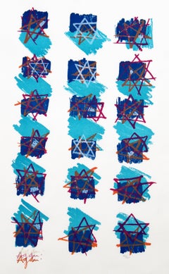 Mid-Century Modern Yaacov Agam Framed Star of David Serigraph Signed 42/63 Blue