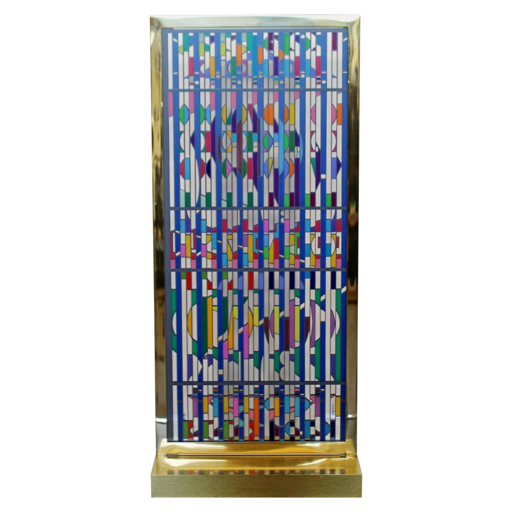 Mid-Century Modern Yaacov Agam Silkscreen in Brass Shalom Window Sculpture