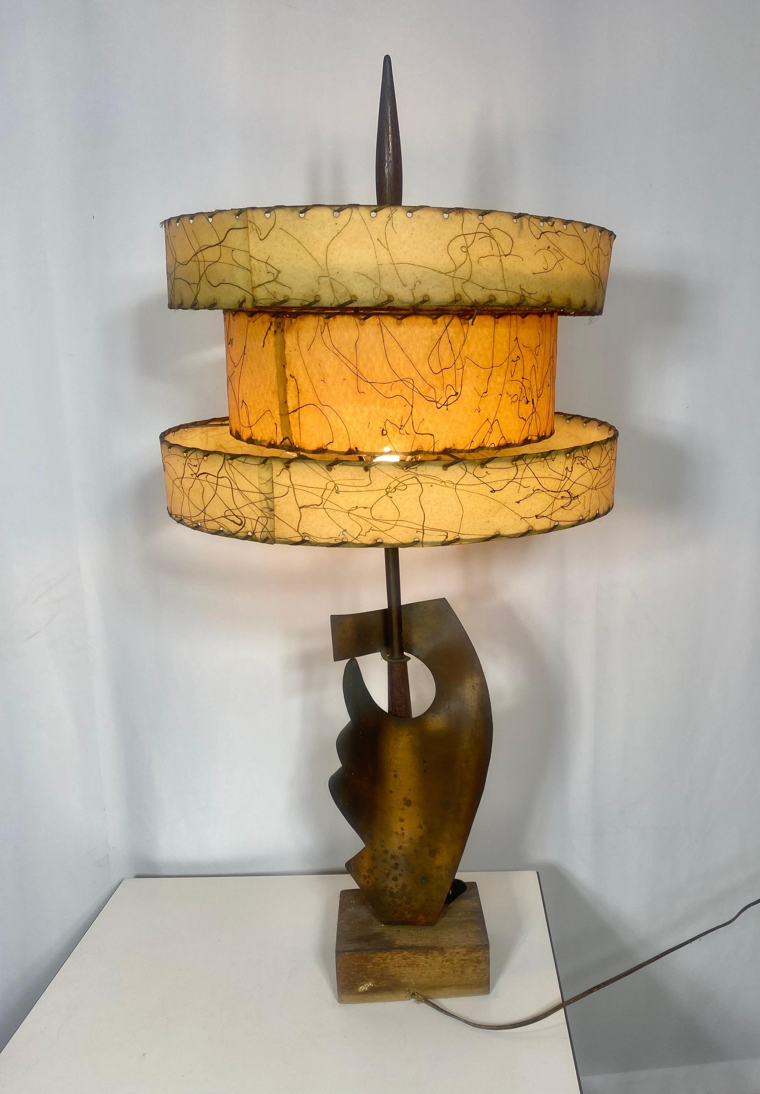 American Mid Century Modern Yasha Heifetz Sculptural Abstract Copper HAND Table Lamp For Sale