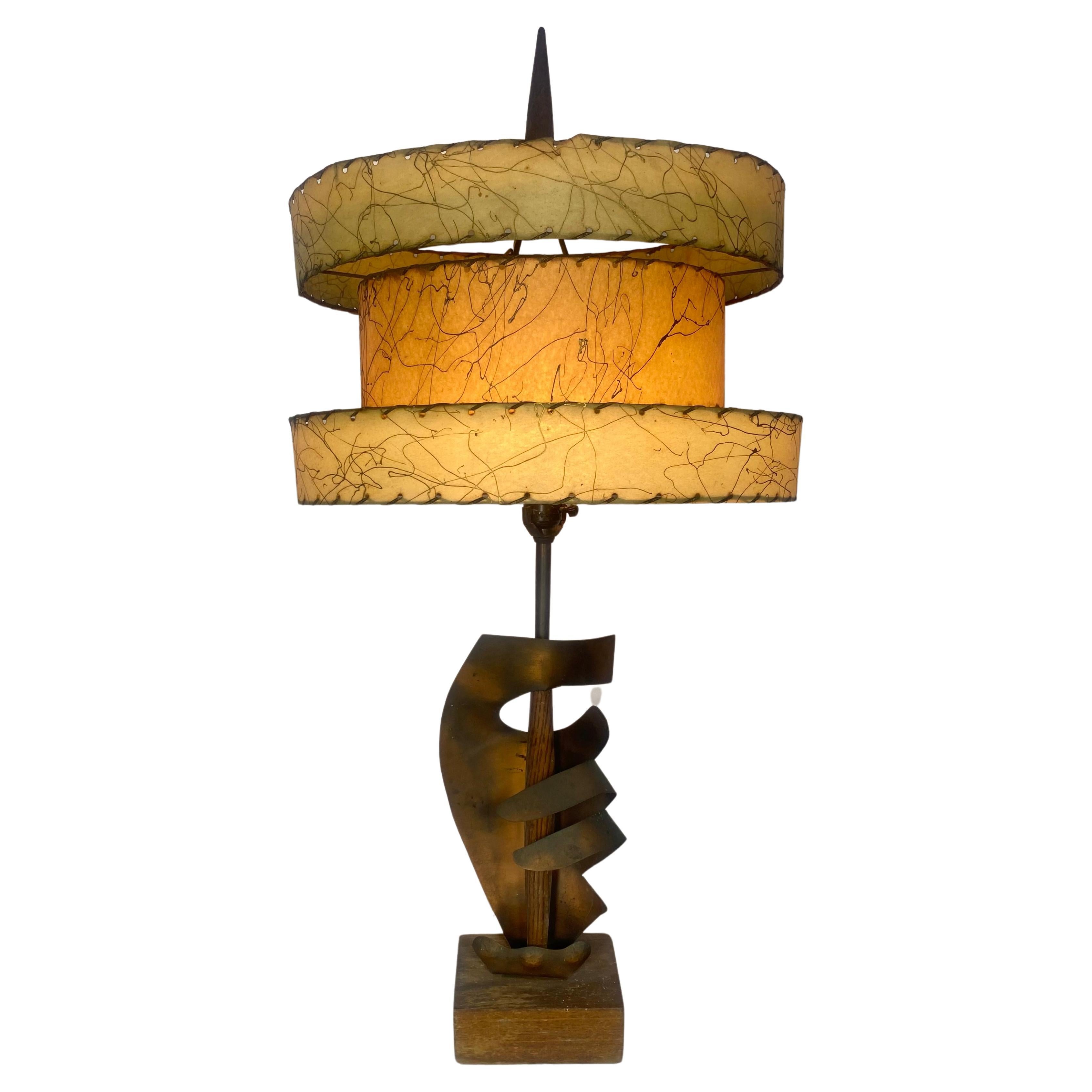 Lampe de bureau Yasha Heifetz abstraite sculpturale en cuivre, mi-siècle moderne