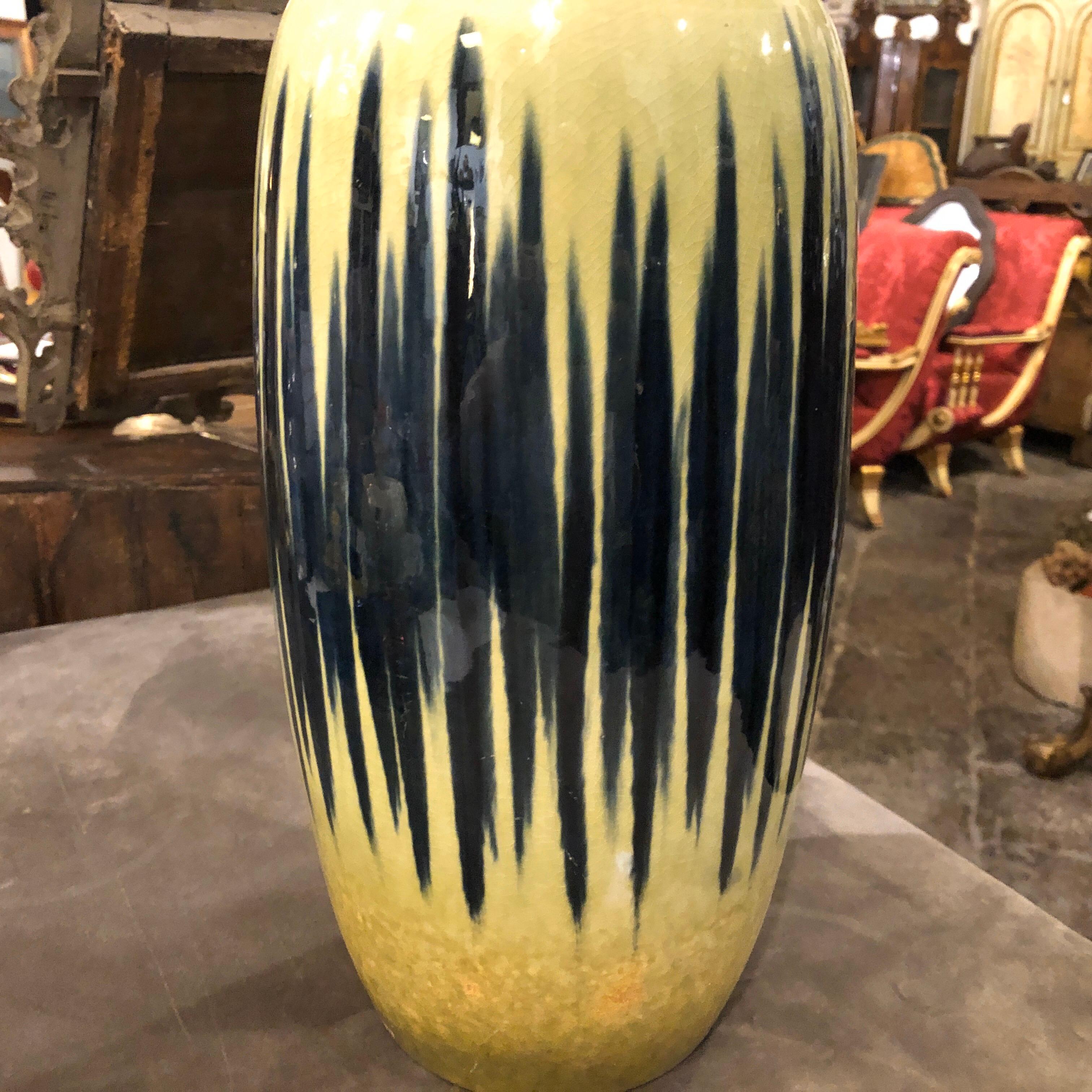 20th Century Mid-Century Modern Yellow and Blue Ceramic German Vase, circa 1970