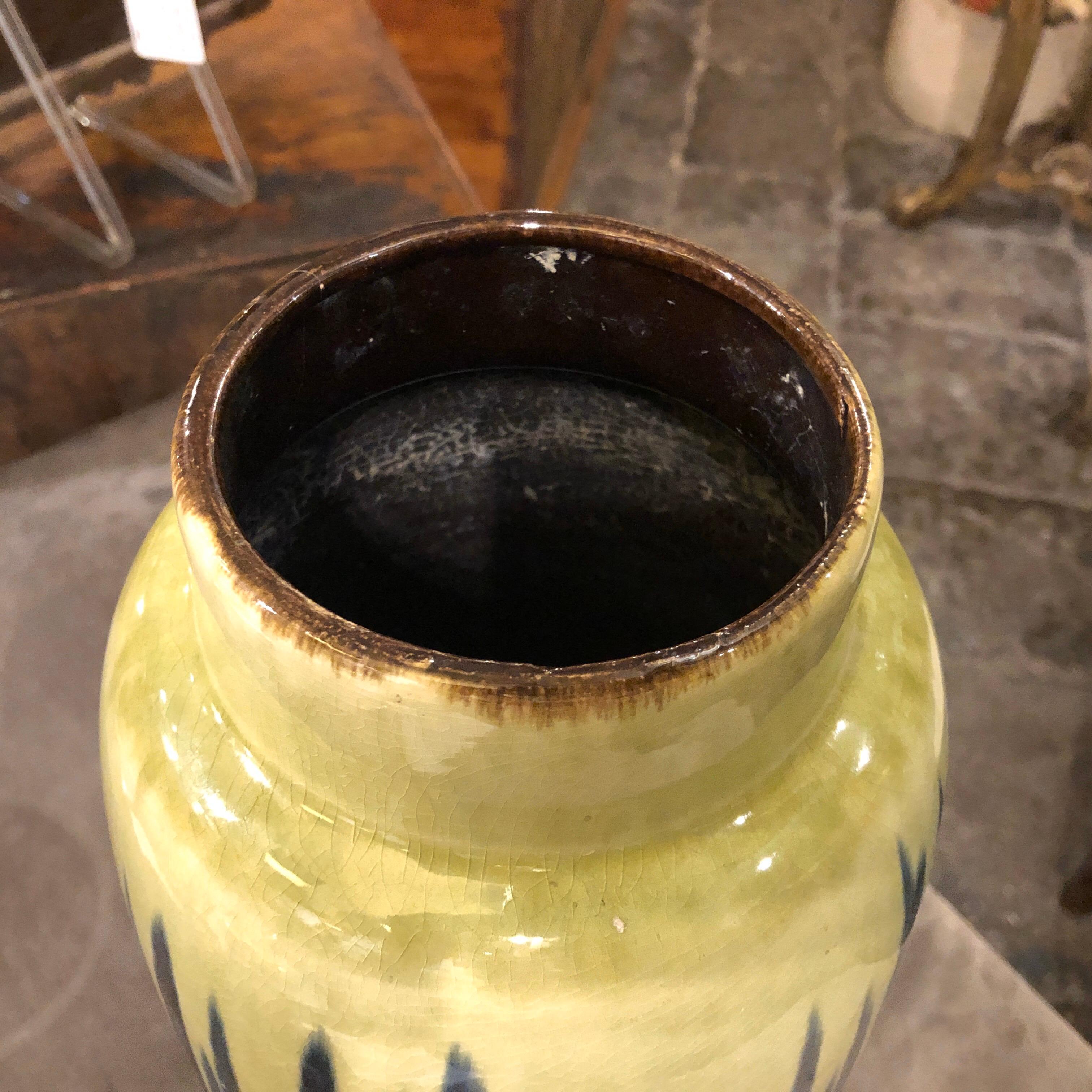 Mid-Century Modern Yellow and Blue Ceramic German Vase, circa 1970 1