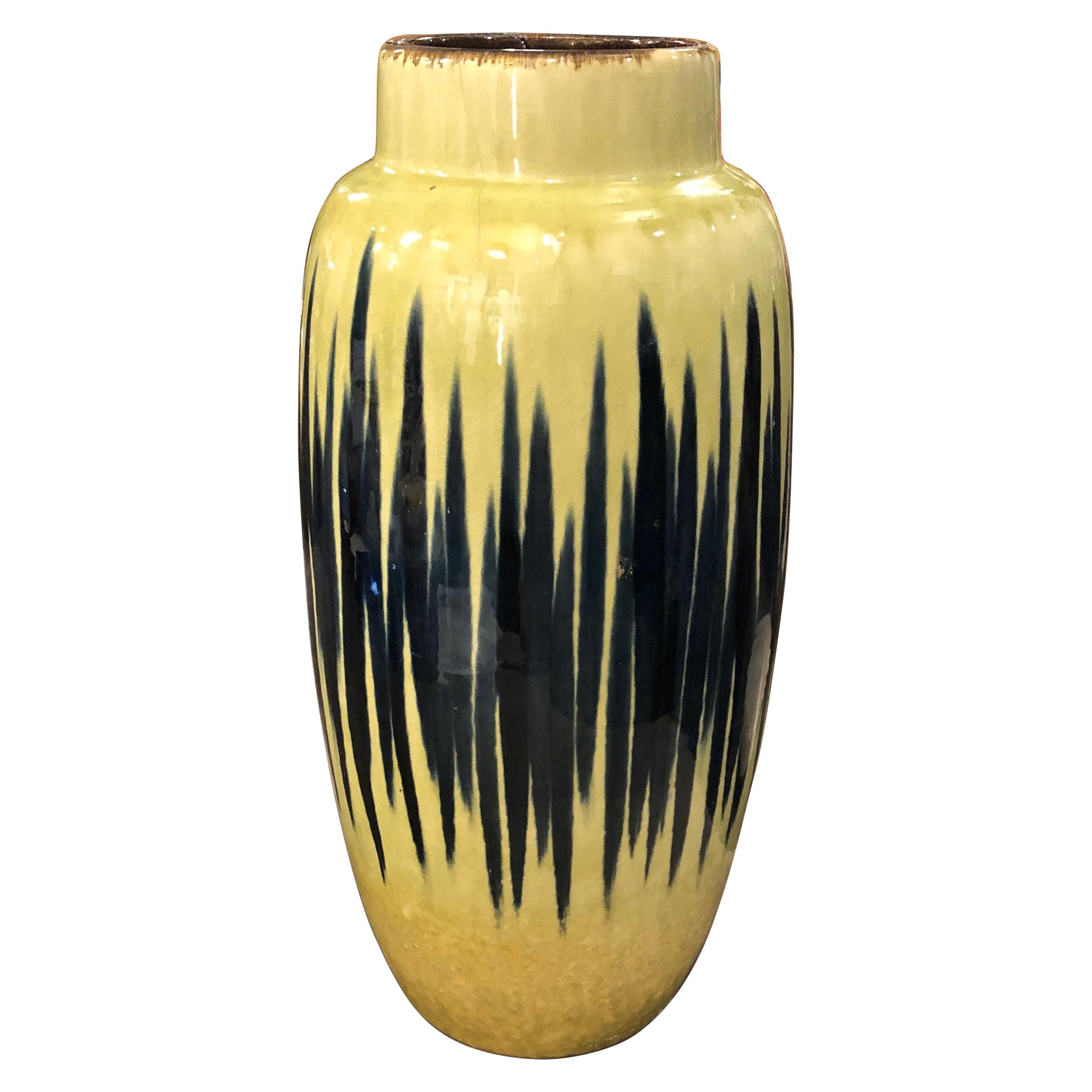 Mid-Century Modern Yellow and Blue Ceramic German Vase, circa 1970