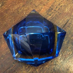 Mid-Century Modern Yellow and Blue Murano Glass Ashtray circa 1970 by Seguso