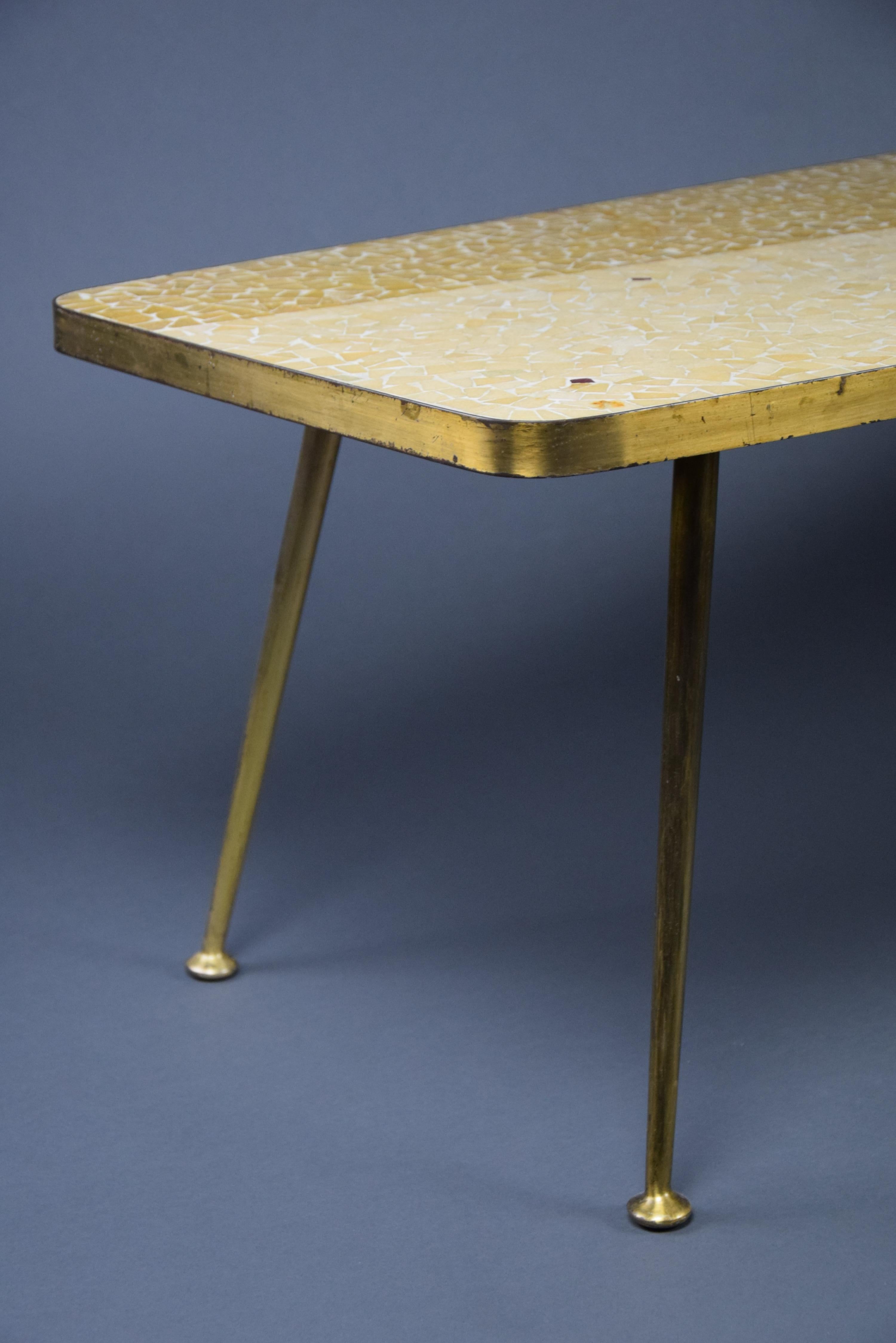 Mid-Century Modern Table basse Berthold Muller Modernity Yellow and Sand Colored Mosaic en vente