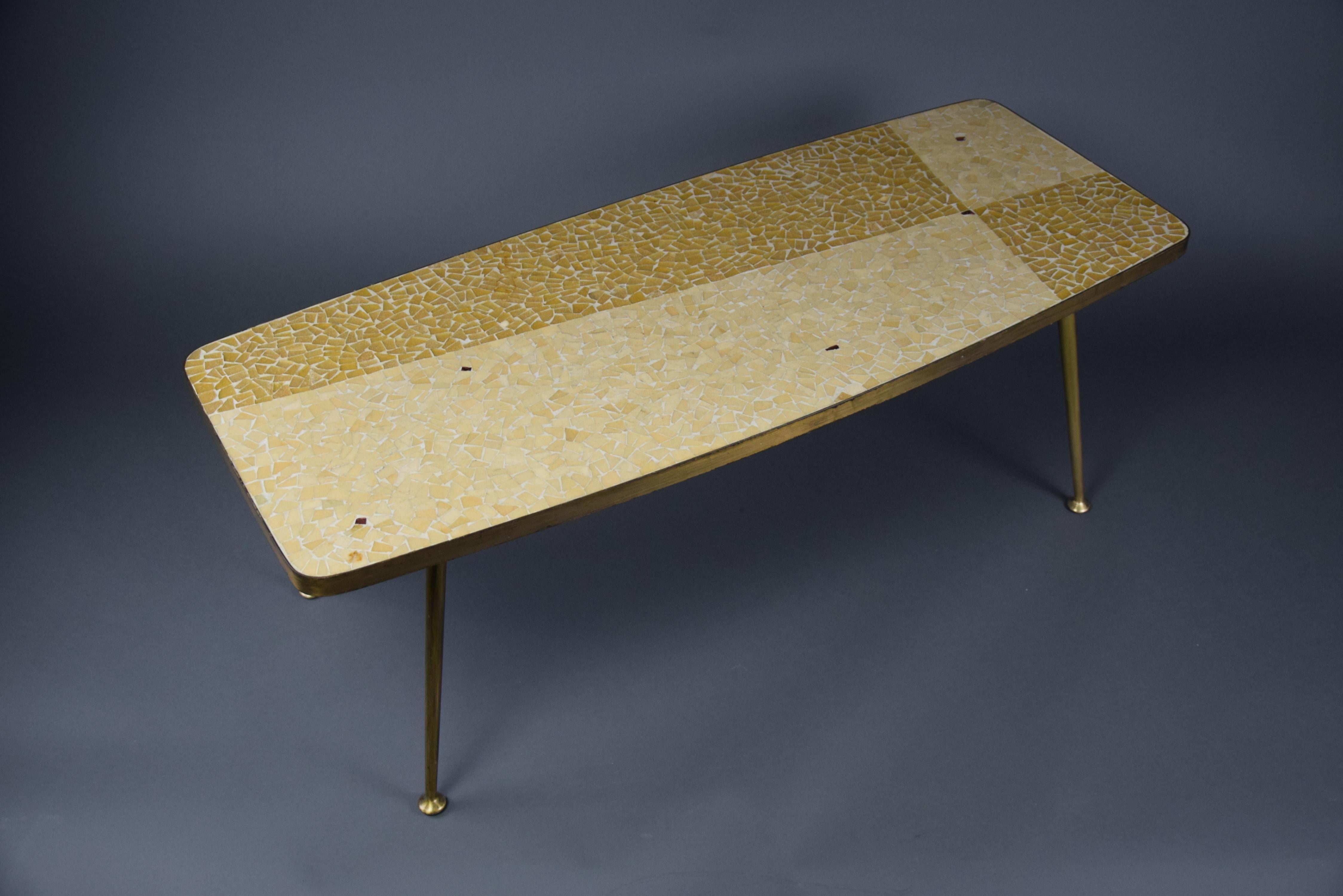 Allemand Table basse Berthold Muller Modernity Yellow and Sand Colored Mosaic en vente