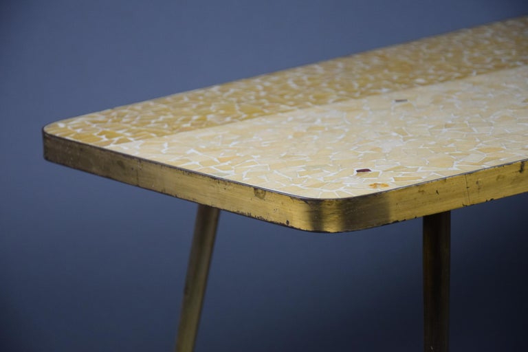Brass Mid-Century Modern Yellow and Sand Colored Mosaic Berthold Muller Coffee Table For Sale