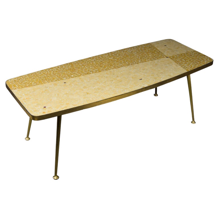 Mid-Century Modern Yellow and Sand Colored Mosaic Berthold Muller Coffee Table For Sale
